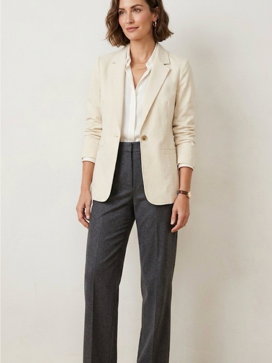 J. Crew Jackets & Blazers - Crew Linen Cotton Blend Tailored Blazer Cream Neutral - Sz M (See Measurements)